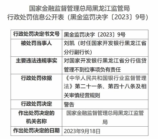 国开行一省级分行副职被查 一年前曾被监管部门处罚过